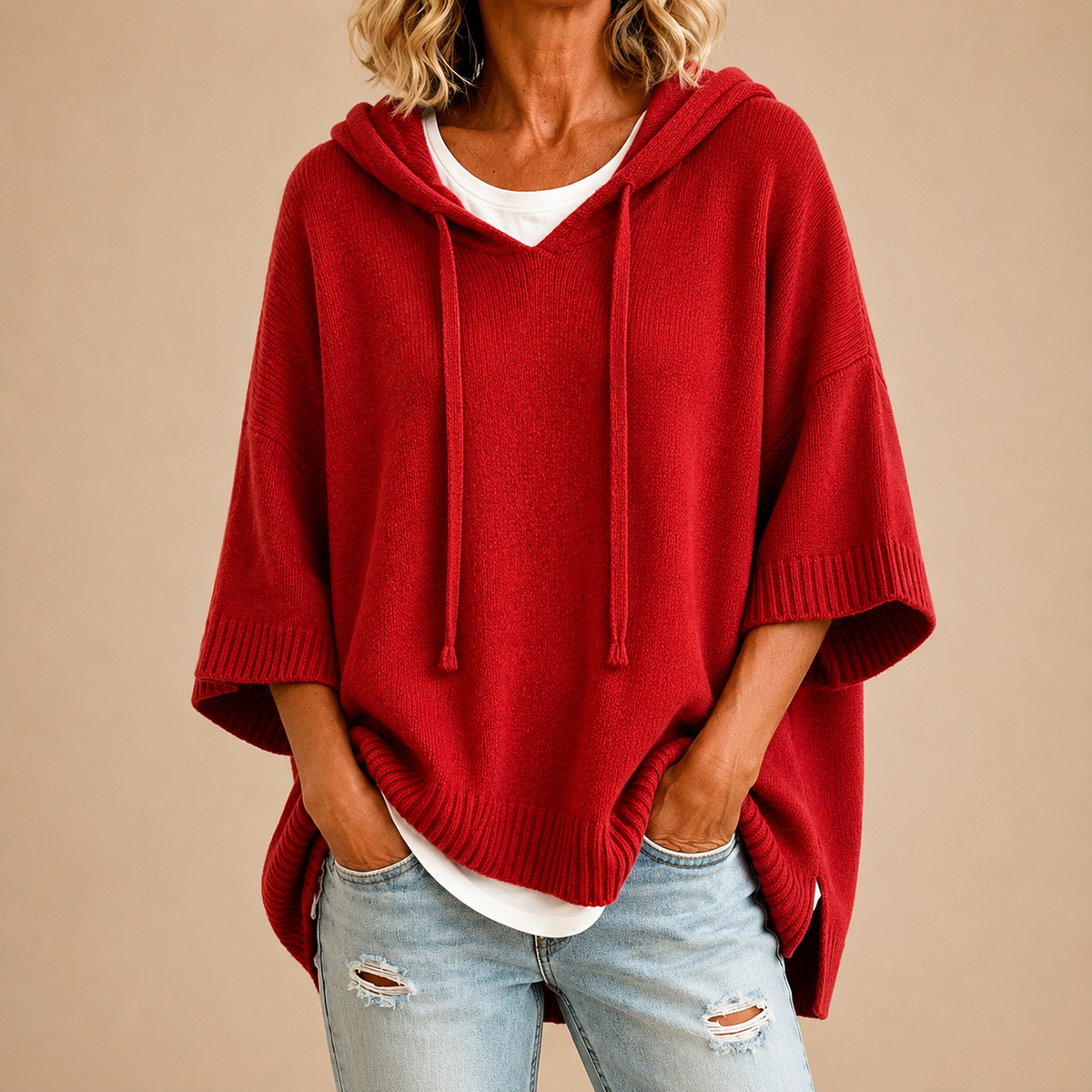 June Hooded Knit Poncho Jumper