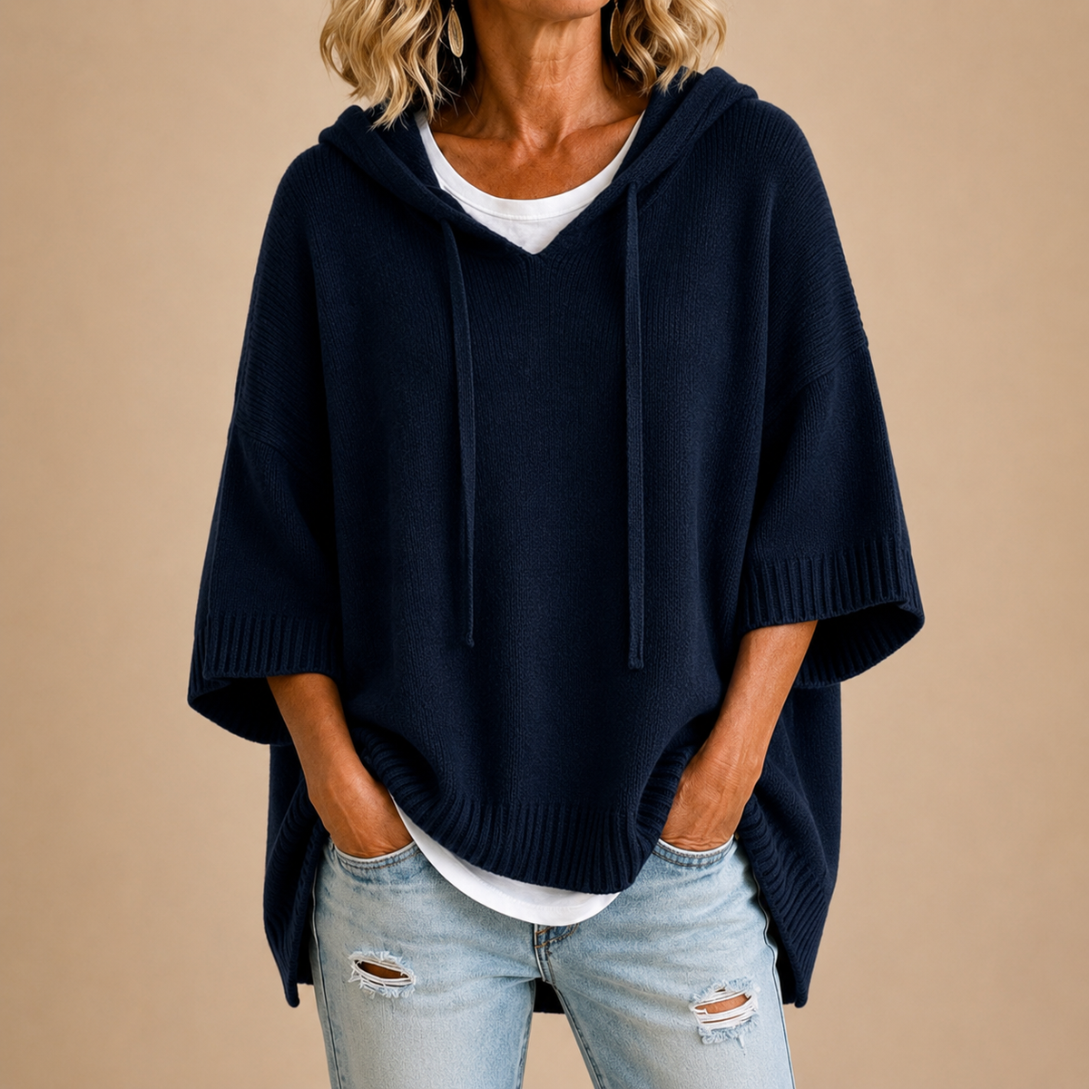 June Hooded Knit Poncho Jumper