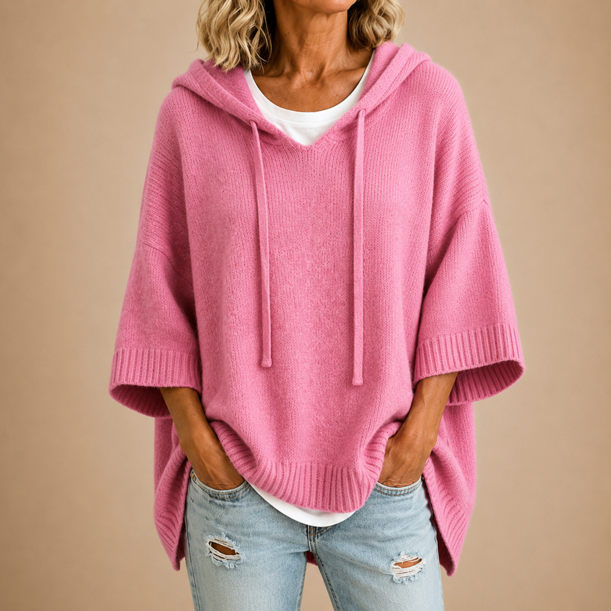 June Hooded Knit Poncho Jumper