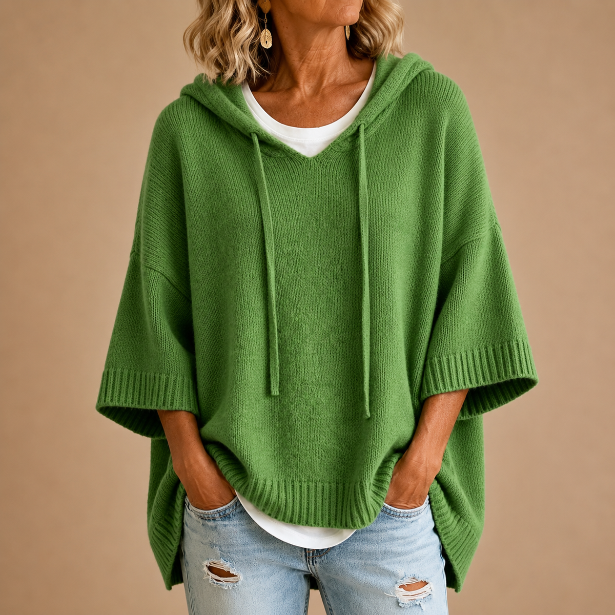 June Hooded Knit Poncho Jumper