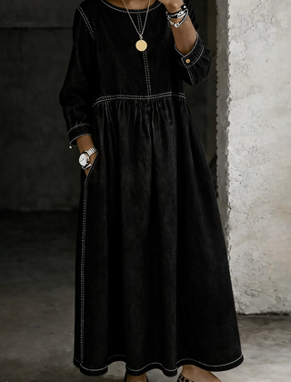Alison | Denim Look Gathered Maxi Dress