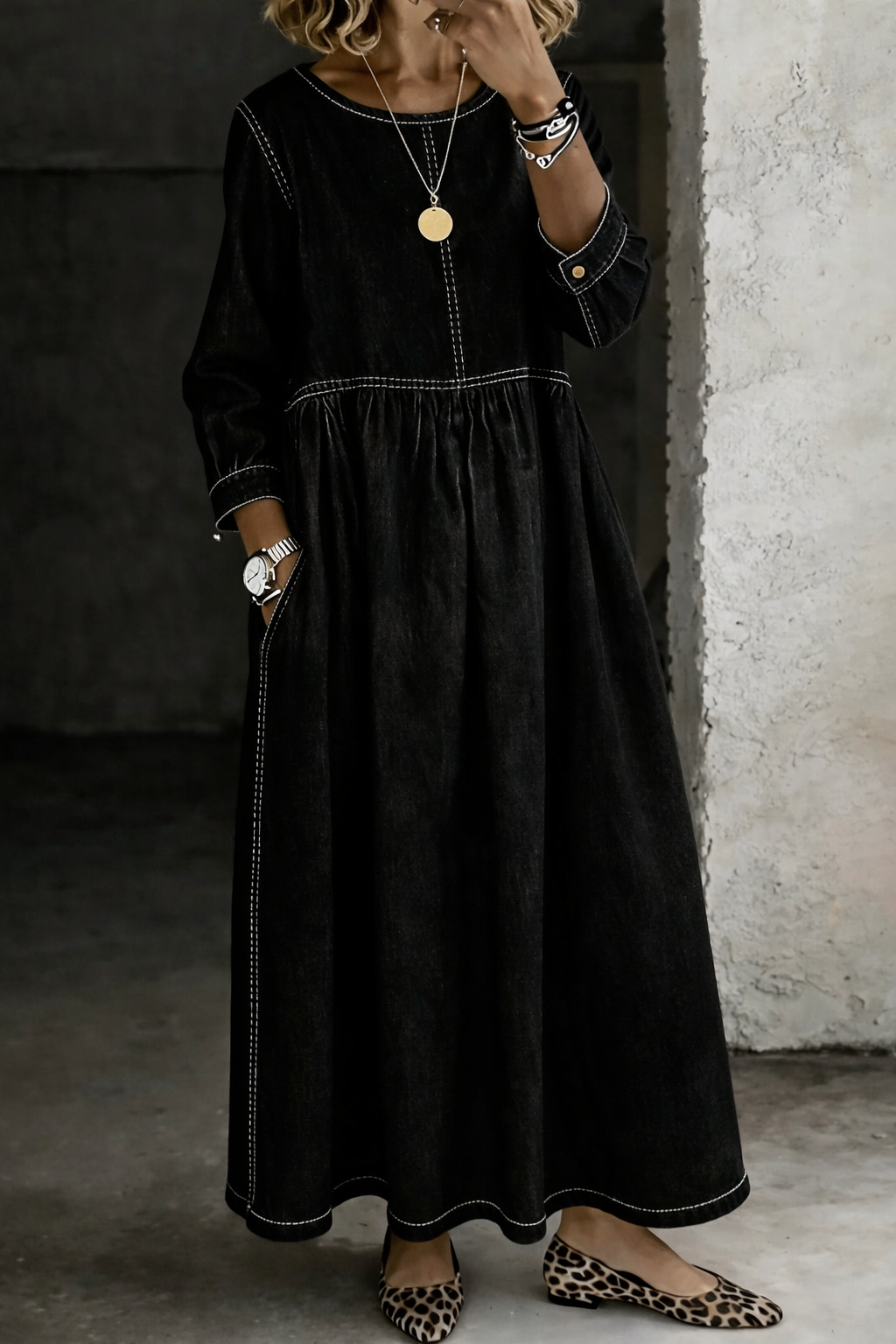 Alison | Denim Look Gathered Maxi Dress