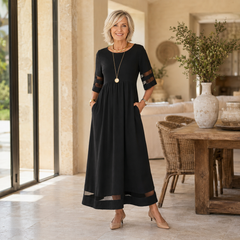 Jillian | Sheer Stripe Panel Maxi Dress with Pockets