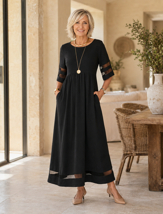 Jillian | Sheer Stripe Panel Maxi Dress with Pockets