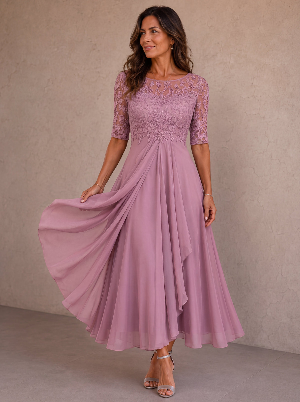 Lynette Lace Bodice Tiered Chiffon Midi Dress