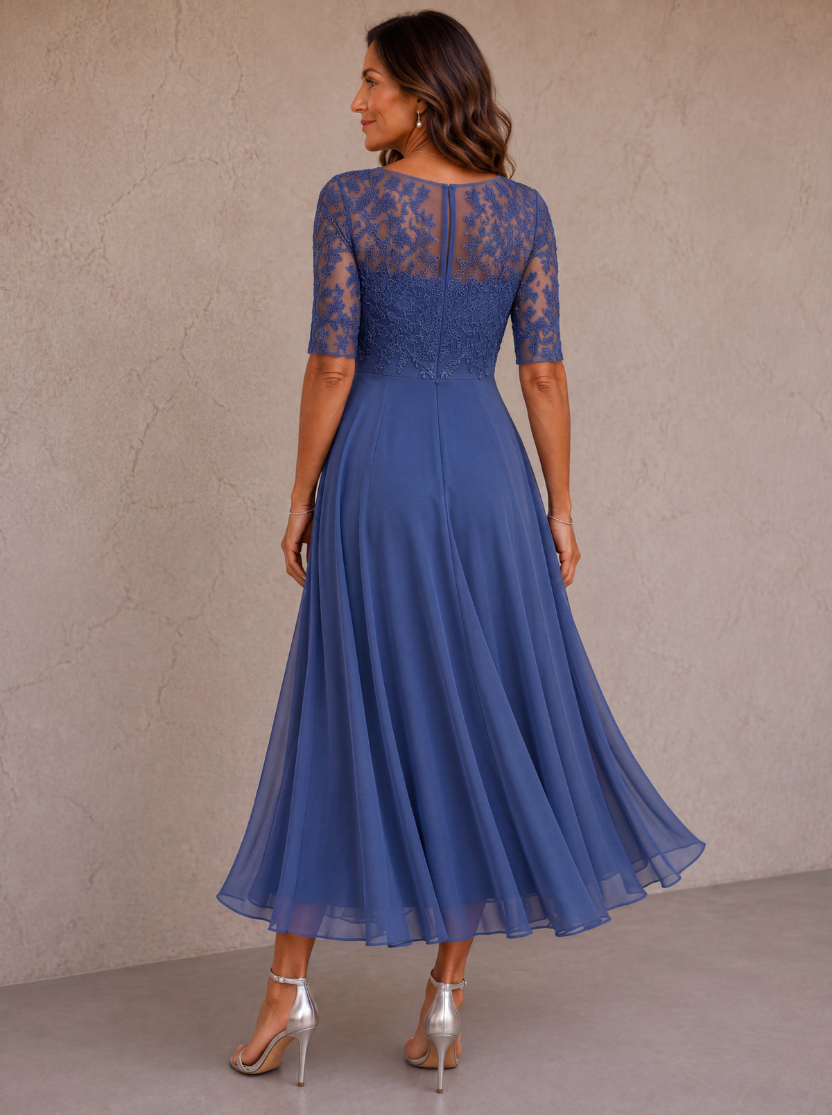 Lynette Lace Bodice Tiered Chiffon Midi Dress