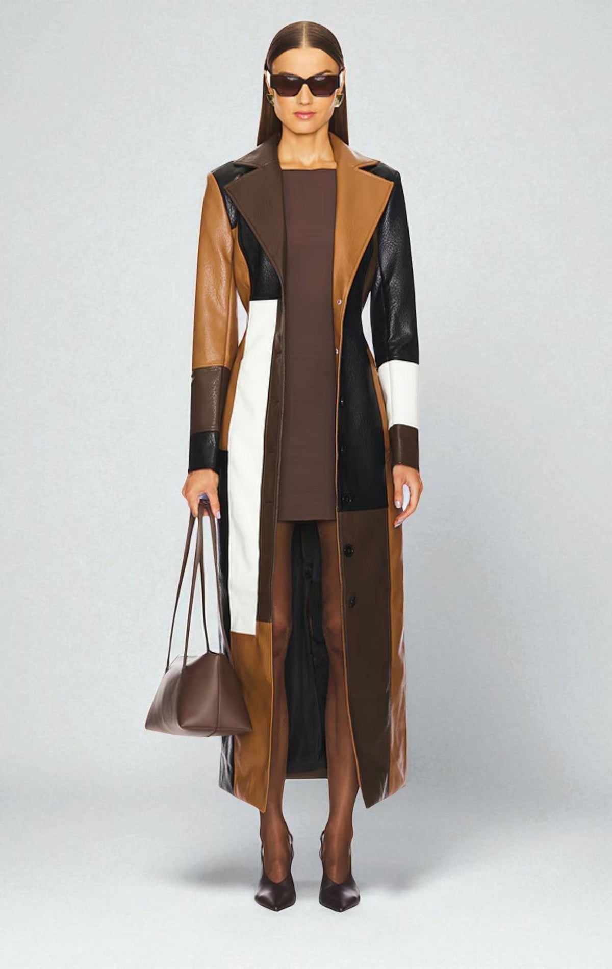 Nadine Patchwork Faux Leather Long Coat
