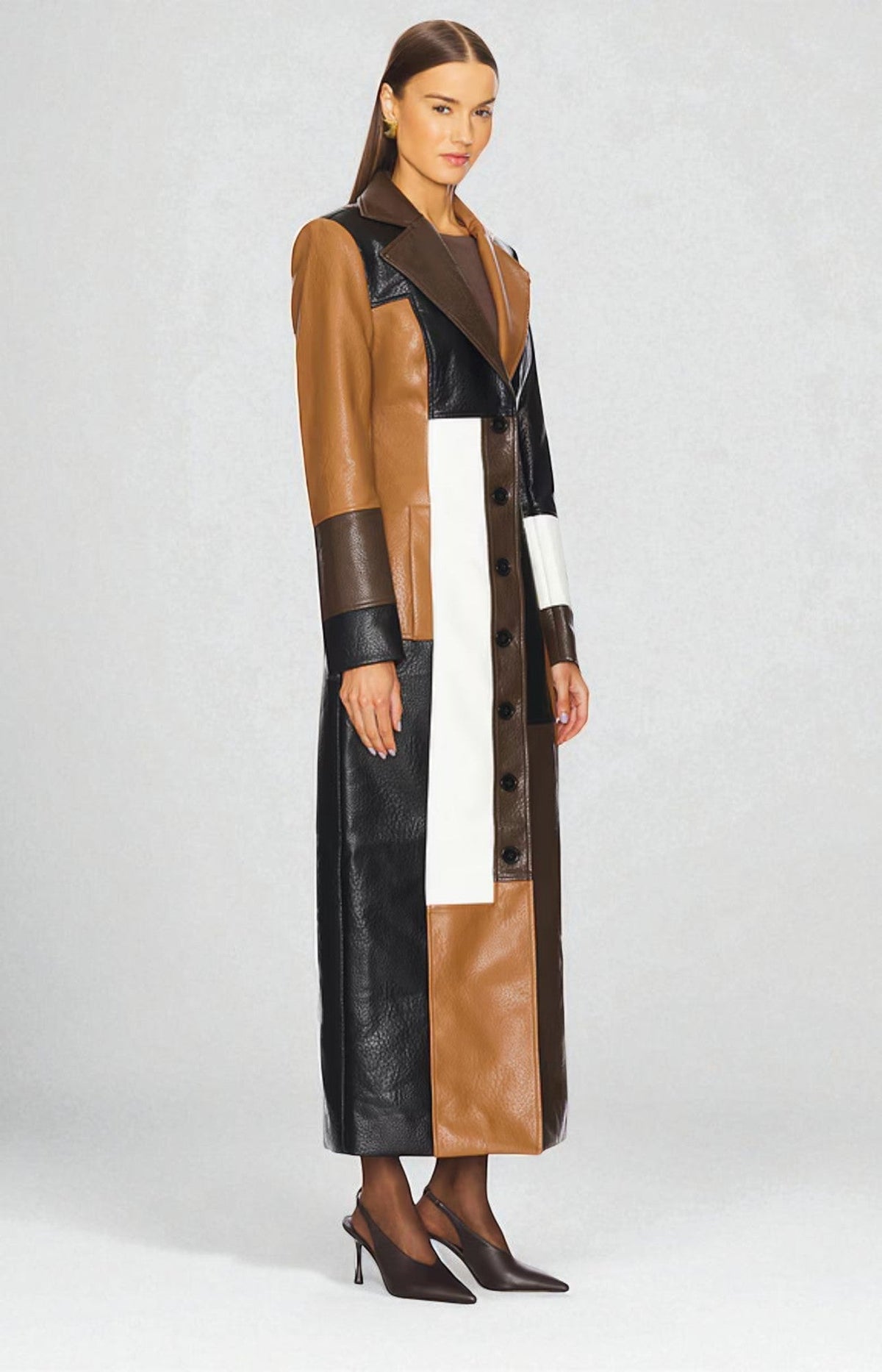 Nadine Patchwork Faux Leather Long Coat
