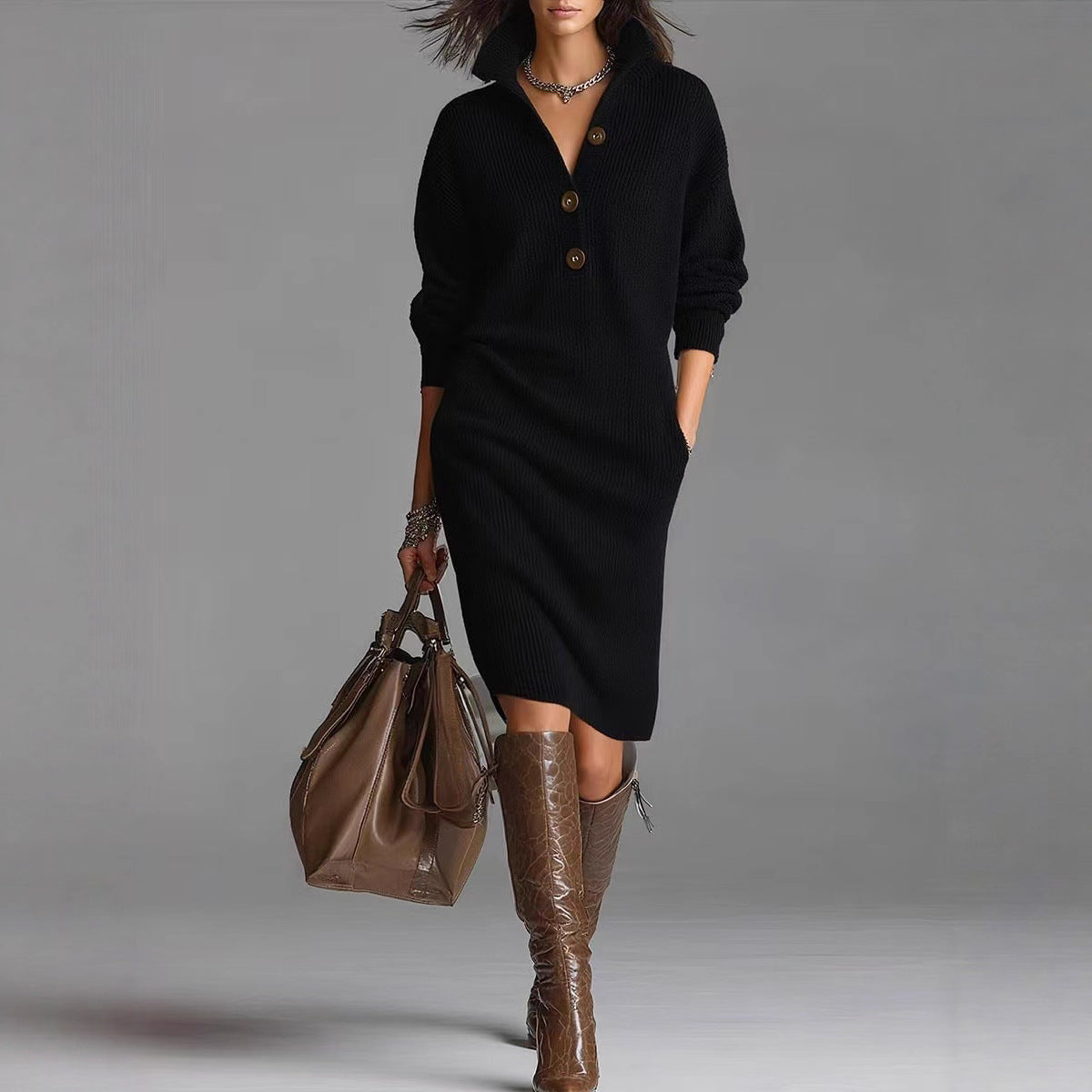 Deirdre | Polo Collar Knit Jumper Dress