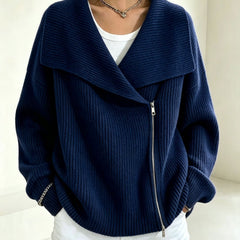 Linda Wide Lapel Double-Zip Knit Cardigan