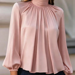 Patsy | High Neck Pleated Blouse with Balloon Sleeves