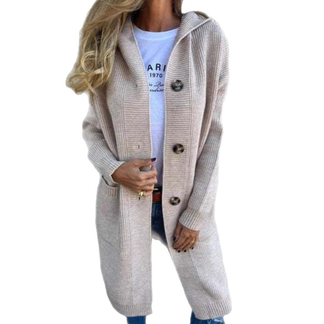 Freda | Long Hooded Button Knit Cardigan