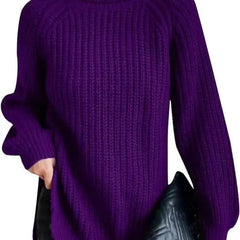 Shona Chunky Roll Neck Longline Jumper in Purple