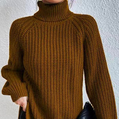 Shona Chunky Roll Neck Longline Jumper in Caramel