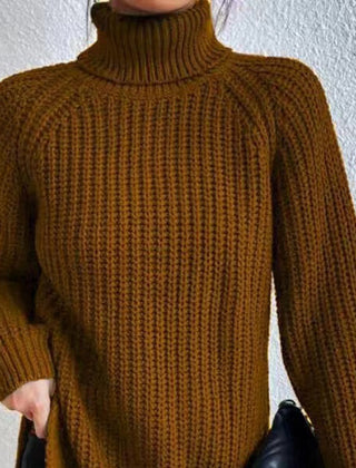 Shona Chunky Roll Neck Longline Jumper in Caramel