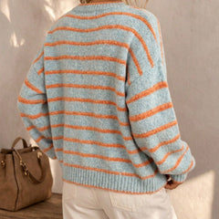 Trish | Striped Button Front Knit Cardigan