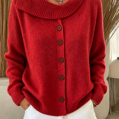 Glynis Wide Collar Button Front Knit Jumper