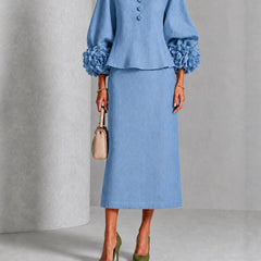 Rosemary | Rose Sleeve Top and Pencil Skirt Set