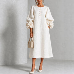Belinda | Rosette Cuff Button Midi Dress