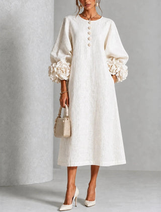 Belinda | Rosette Cuff Button Midi Dress