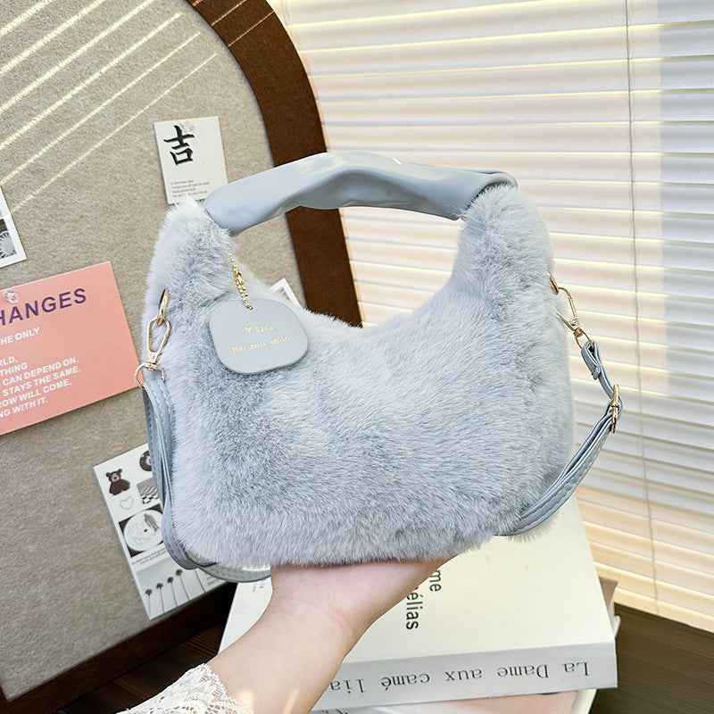 Debbie Faux Fur Shoulder Bag with Top Handle