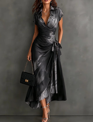 Kirsten Abstract Print Wrap Maxi Dress with Collar