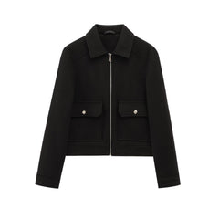 Kathryn Wool Look Zip Jacket with Flap Pockets