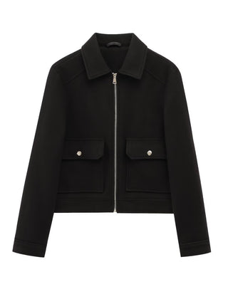Kathryn Wool Look Zip Jacket with Flap Pockets