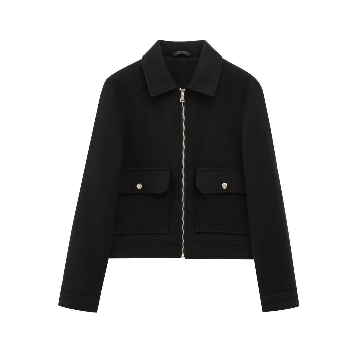 Kathryn Wool Look Zip Jacket with Flap Pockets