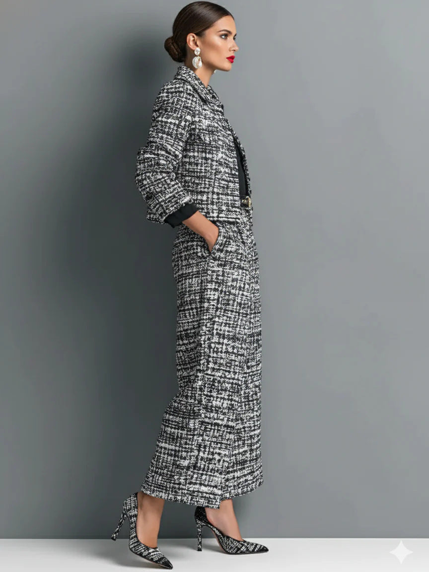 Lois | Tweed-Look Cropped Jacket and Wide-Leg Trouser Set