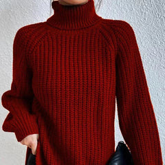 Shona Chunky Roll Neck Longline Jumper in Red