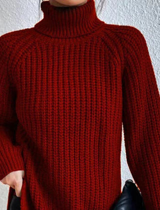 Shona Chunky Roll Neck Longline Jumper in Red