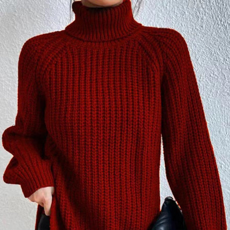 Shona Chunky Roll Neck Longline Jumper in Red