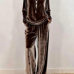 Cynthia | Velvet Round Neck Wide-Leg Trouser Set