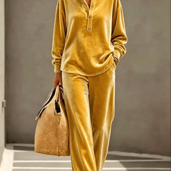 Jean | Velvet-Look Button Collar Wide-Leg Set