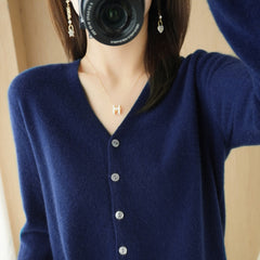 Tanya V-Neck Button Front Fine Knit Cardigan