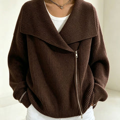 Linda Wide Lapel Double-Zip Knit Cardigan
