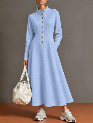 Sandie Stand Collar Button Maxi Dress