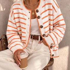 Trish | Striped Button Front Knit Cardigan