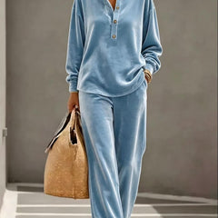 Jean | Velvet-Look Button Collar Wide-Leg Set