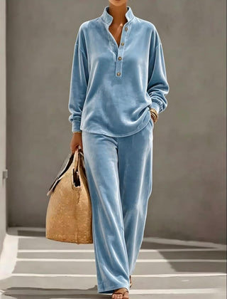 Jean | Velvet-Look Button Collar Wide-Leg Set