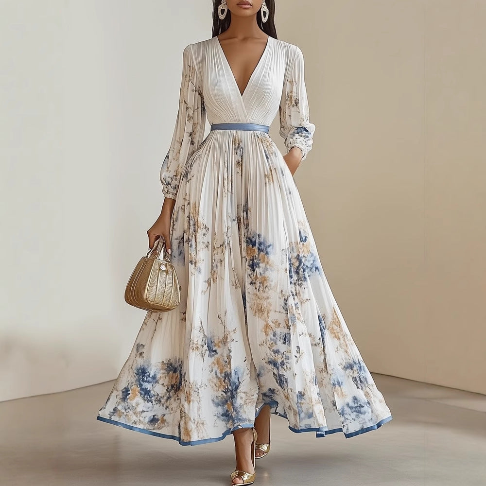 Rosemarie | Floral Pleated V-Neck Maxi Dress