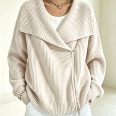 Linda Wide Lapel Double-Zip Knit Cardigan