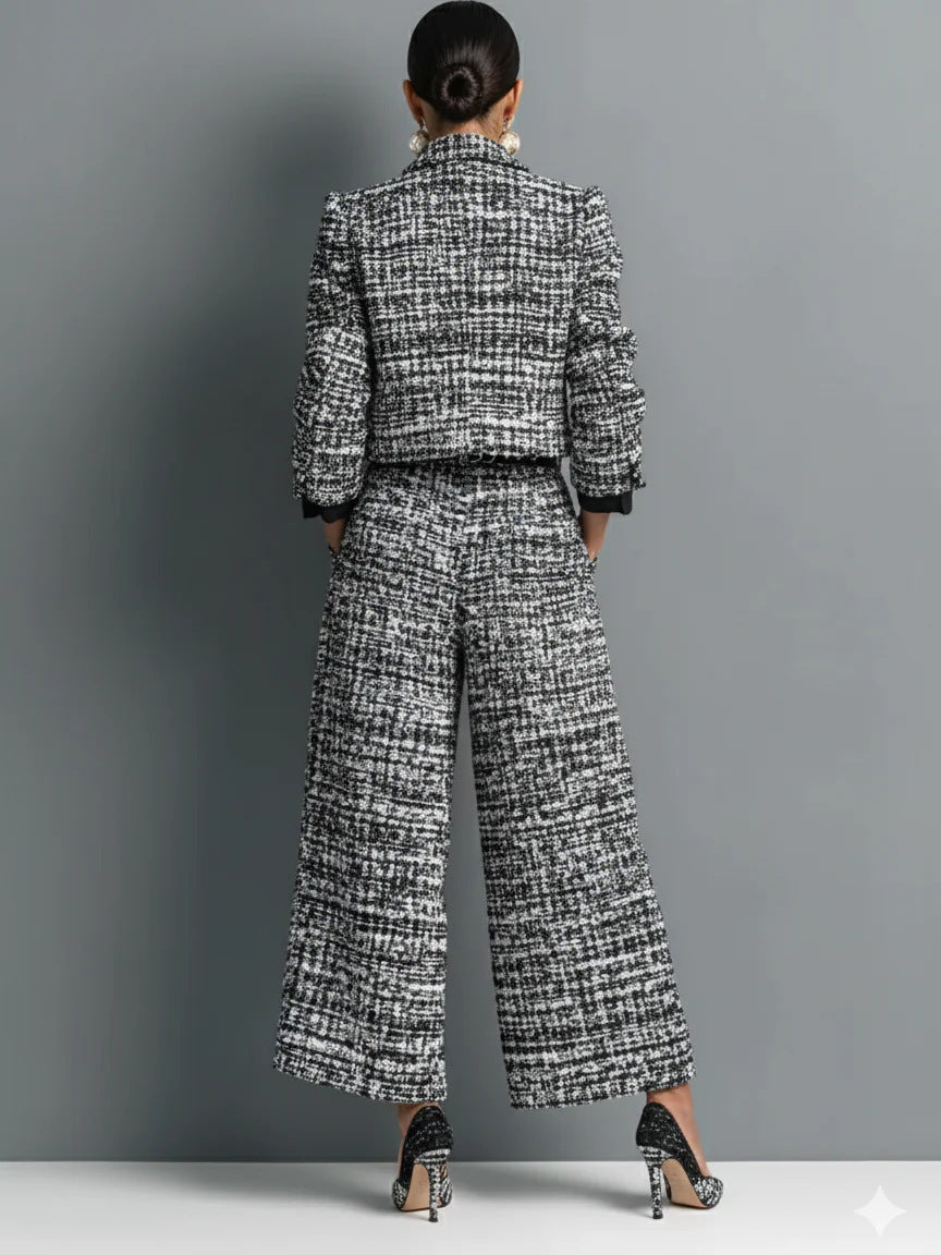 Lois | Tweed-Look Cropped Jacket and Wide-Leg Trouser Set