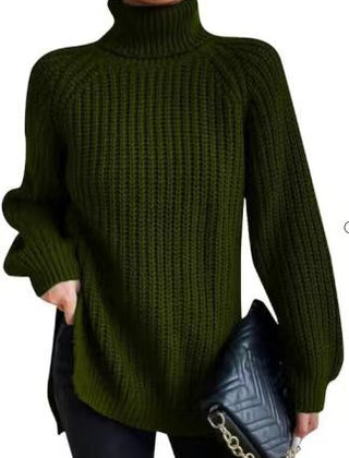 Shona Chunky Roll Neck Longline Jumper in Dark Green