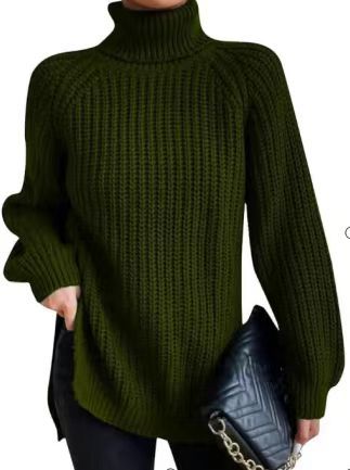 Shona Chunky Roll Neck Longline Jumper in Dark Green