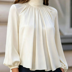 Patsy | High Neck Pleated Blouse with Balloon Sleeves