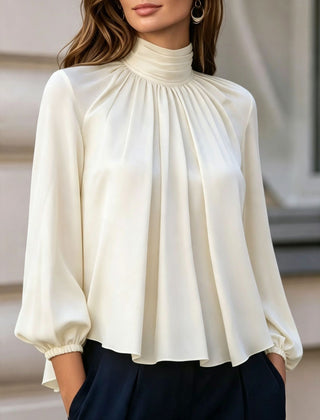 Patsy | High Neck Pleated Blouse with Balloon Sleeves