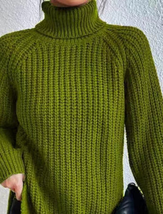 Shona Chunky Roll Neck Longline Jumper in Moss Green