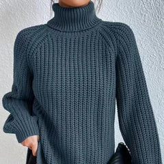 Shona Chunky Roll Neck Longline Jumper in Petrol Blue